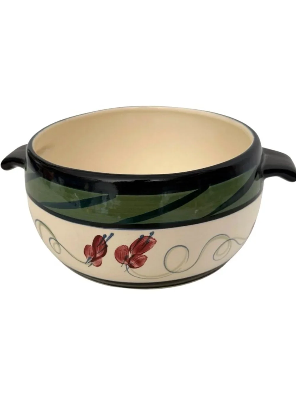 1988 Gail Pittman Green Grapevine Casserole Dish With Lid Hand Painted Signed